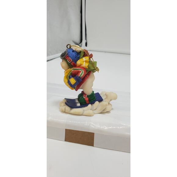 Skiing Christmas Snowman /w Teddy Bear In Backpack 3” Polystone Ornament - Picture 2 of 5